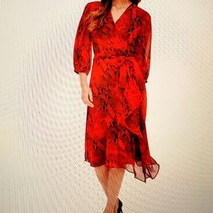 CALVIN KLEIN RED SNAKE PRINT DRESS, SIZE 8